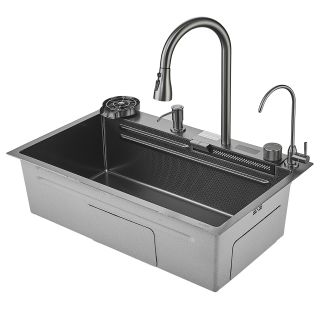 Многофункциональная кухонная мойка Savol S-SC002Q с водопадом 75см графит